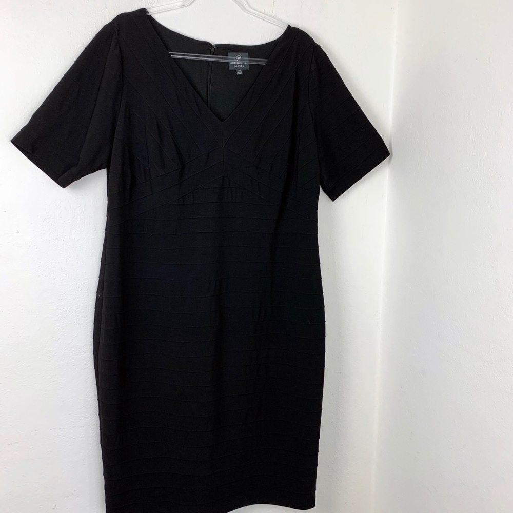 Adrianna Pepell Black V Neck Dress Career Plus